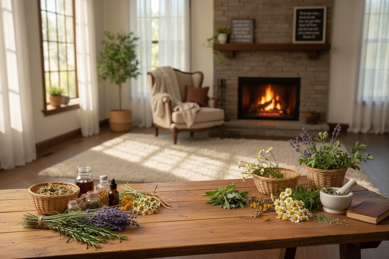 living room with herbs