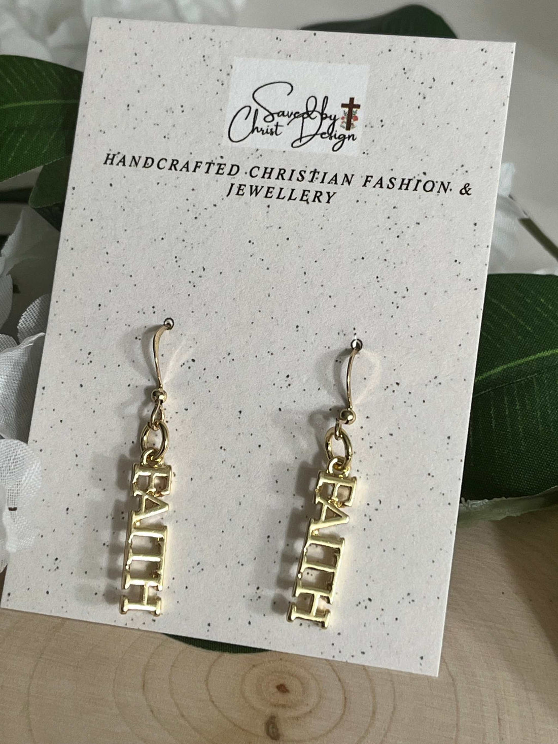 Gold Earrings Faith Dangle 14K Christian Jewelry