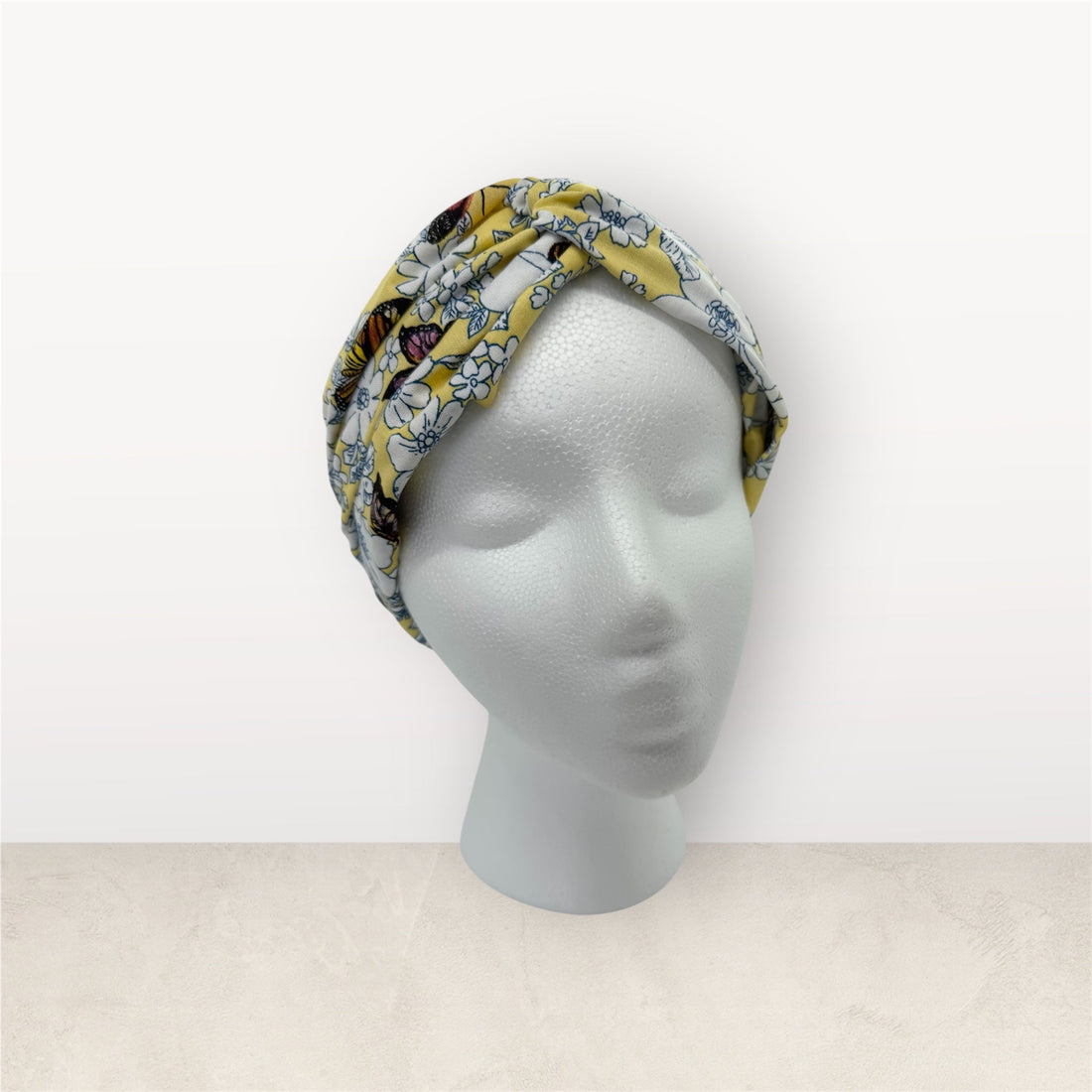 Cotton Twist Headband - Yellow Butterfly Floral Pattern
