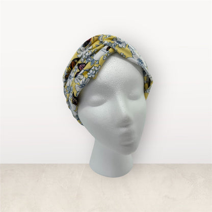 Cotton Twist Headband - Yellow Butterfly Floral Pattern