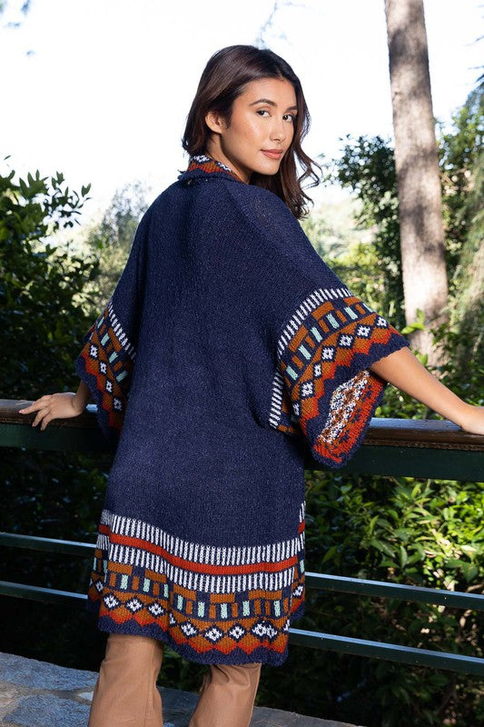 Kachina Patterned Knitted Cardigan Style Ruana