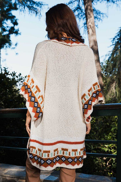 Kachina Patterned Knitted Cardigan Style Ruana