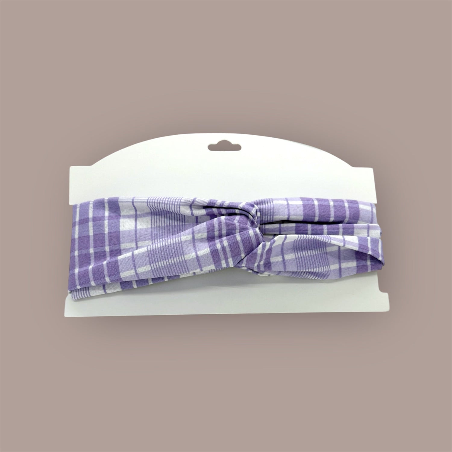 Cotton Twist Headband - Purple Plaid Pattern