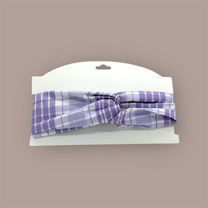 Cotton Twist Headband - Purple Plaid Pattern
