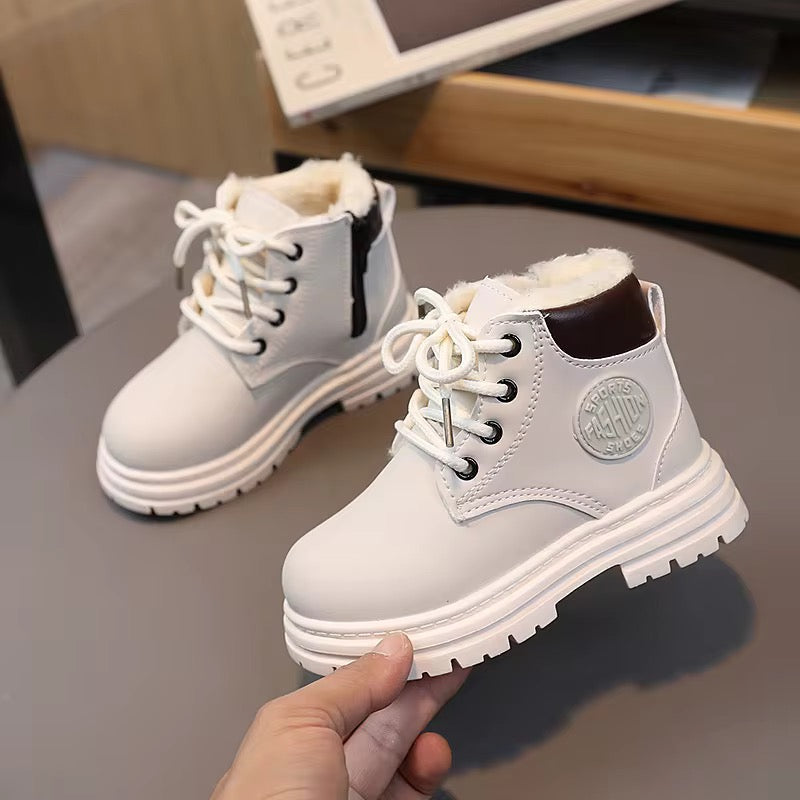 Girls Boots Boys Lace Up Side Zipper Ankle Boots Outdoor Comfortable Non Slip Winter Ankle Booties for Toddler