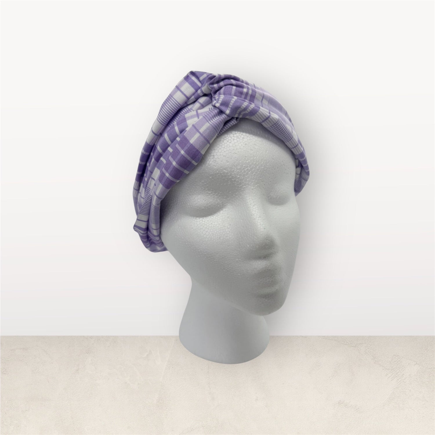 Cotton Twist Headband - Purple Plaid Pattern