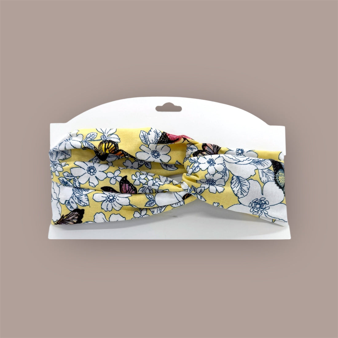 Cotton Twist Headband - Yellow Butterfly Floral Pattern