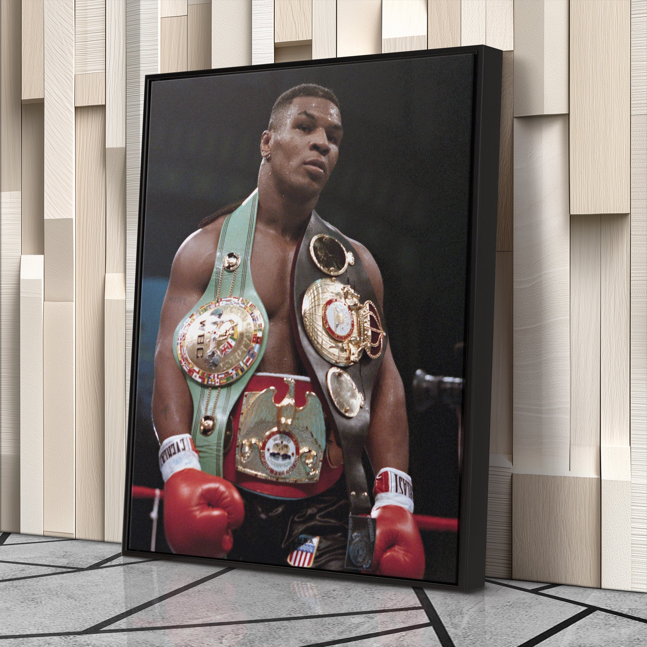 Mike Tyson Canvas – Boxing Champion with Belts Wall Art Home Decor