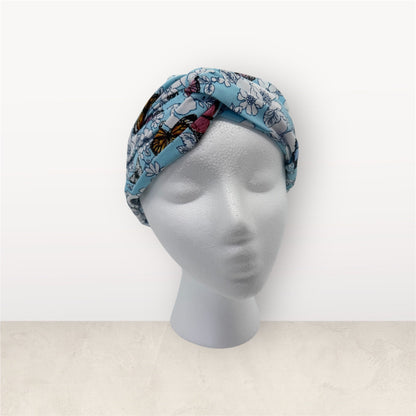 Cotton Twist Headband - Blue Butterfly Floral Pattern