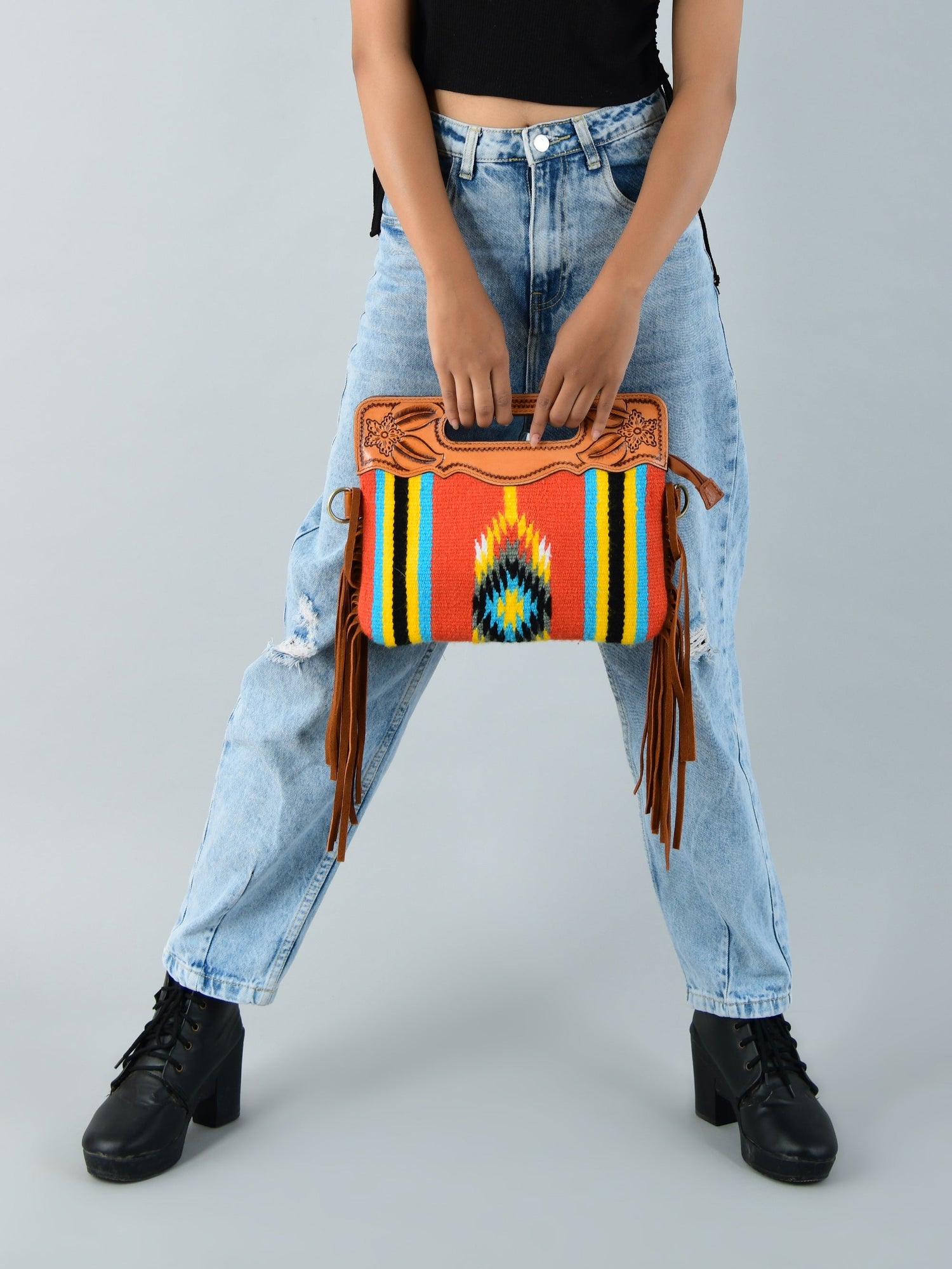 Western Leather Clutch Tooling Purse