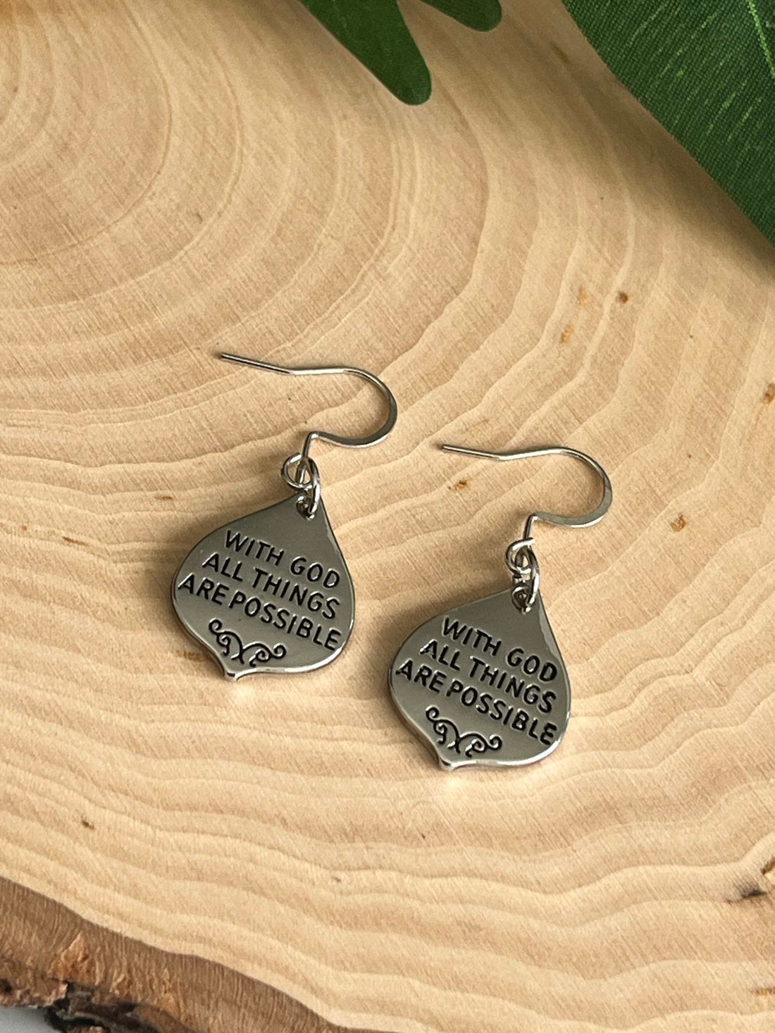 With God All Things Are Possible Silver Earrings - Spiritual Jewelry