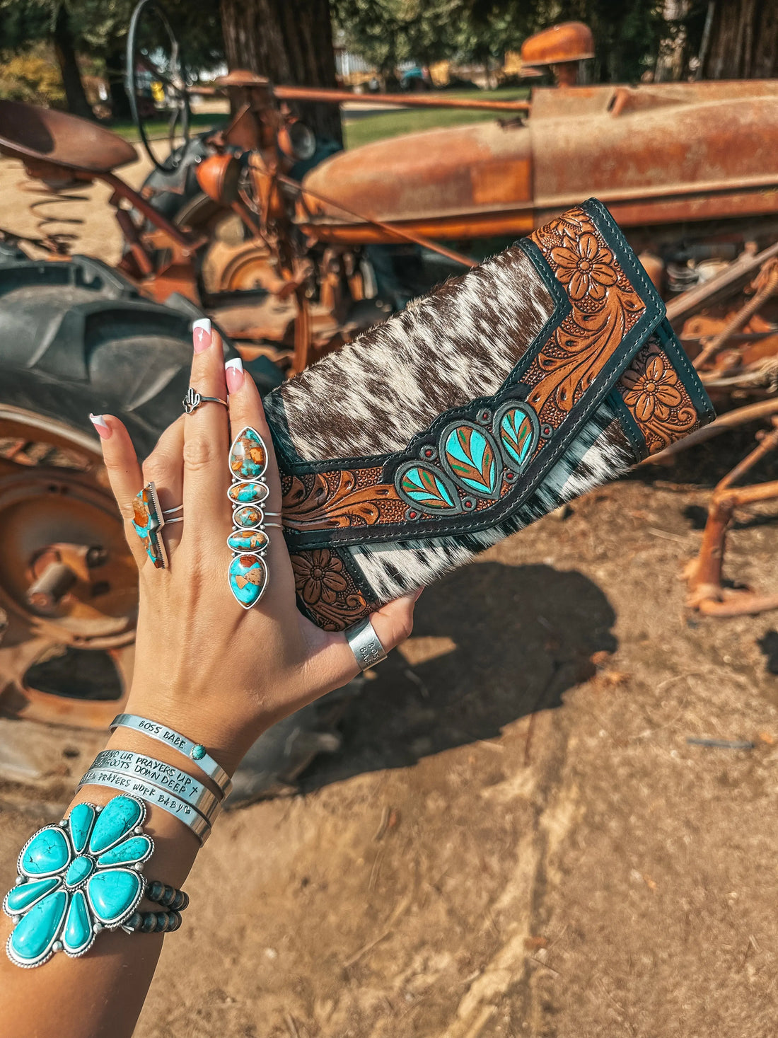 The Turquoise Tooled Beauty Wallet a Haute Southern Hyde Exclusive Cowhide Western Wallet Haute Southern Hyde