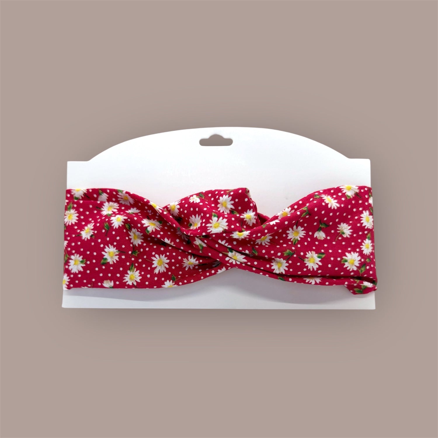 Cotton Twist Headband - Red With Daisies Pattern