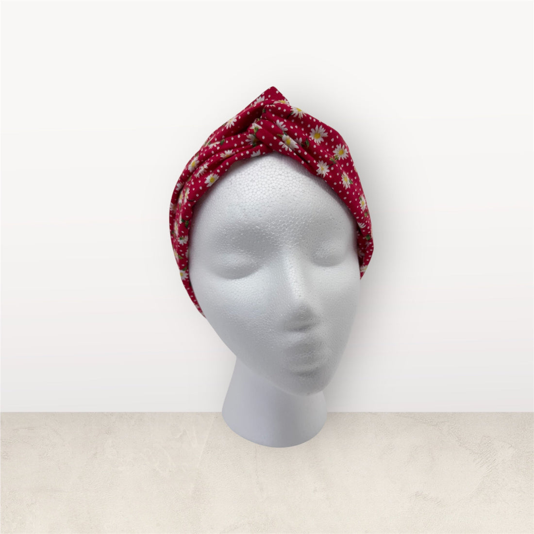 Cotton Twist Headband - Red With Daisies Pattern