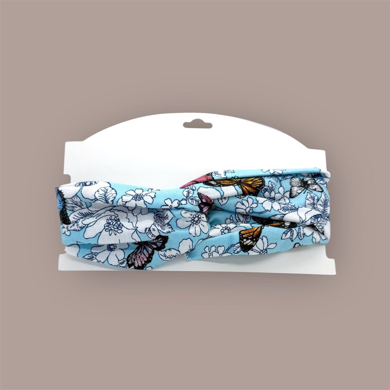 Cotton Twist Headband - Blue Butterfly Floral Pattern