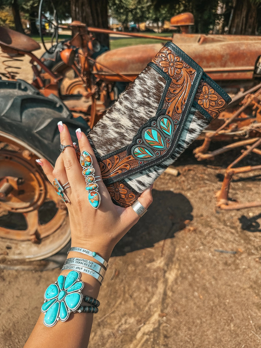 The Turquoise Tooled Beauty Wallet a Haute Southern Hyde Exclusive Cowhide Western Wallet Haute Southern Hyde