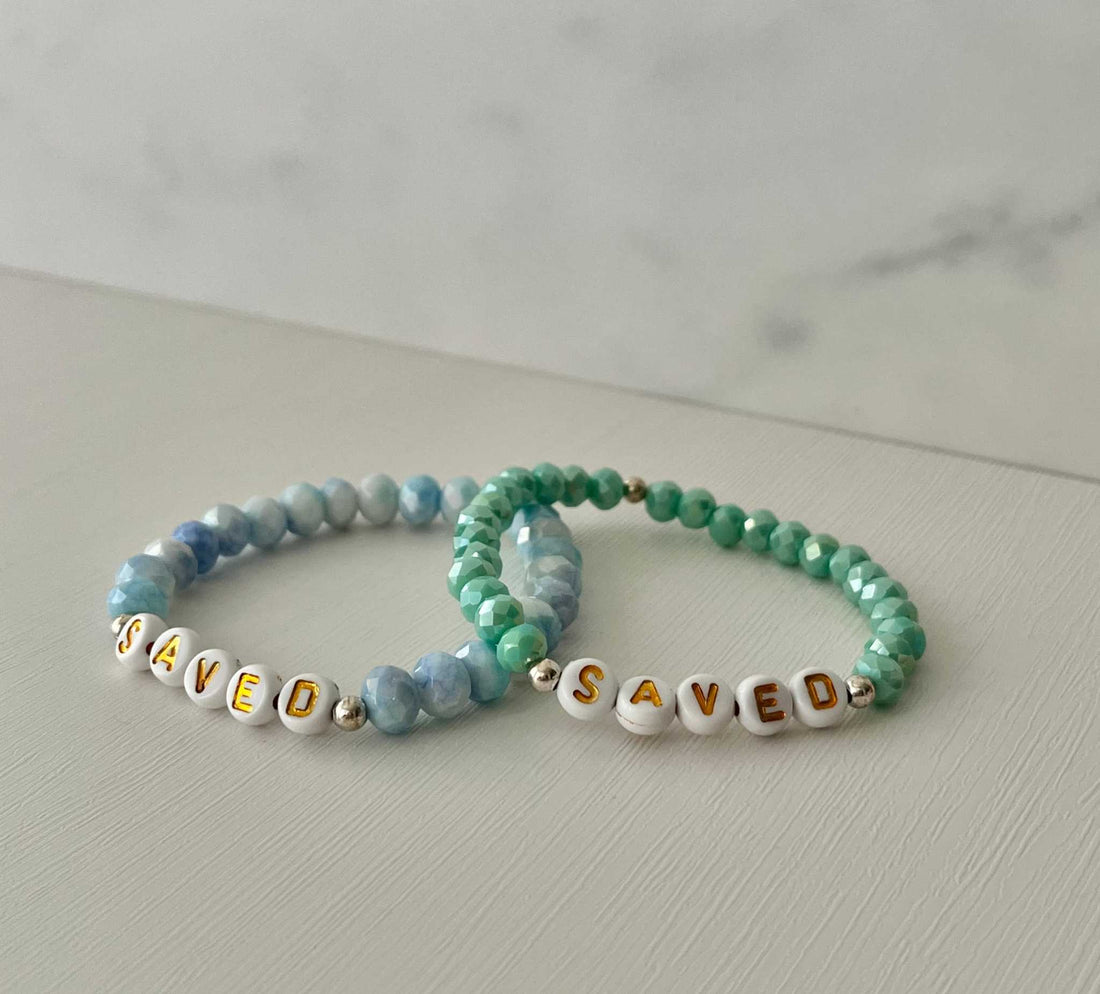 Saved Beaded Bracelet - Mint or Blue White Jade Faith Jewelry