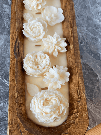 Naphtali Floral Wooden Dough Bowl Candle