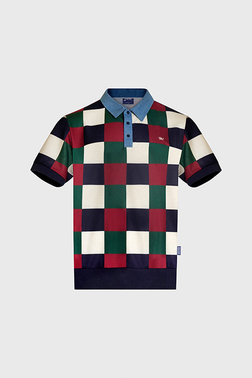 Denim Collar Checkered Polo