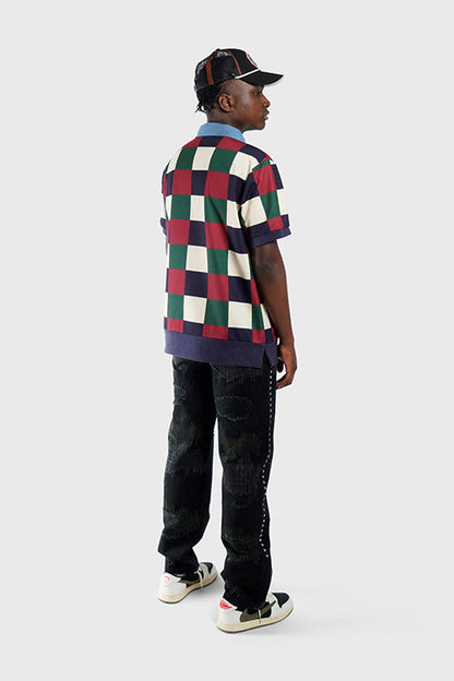 Denim Collar Checkered Polo