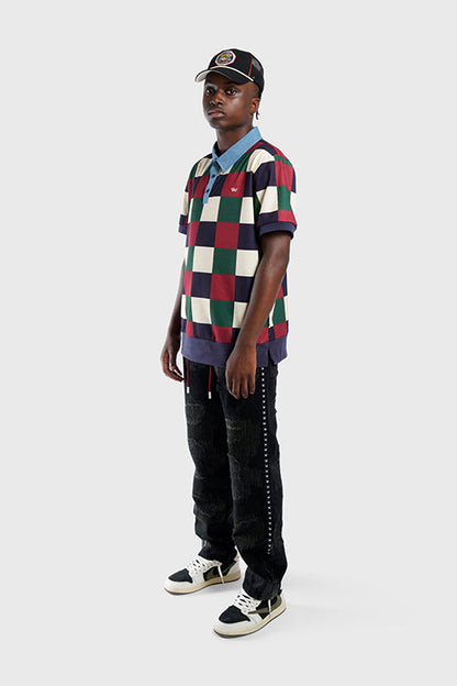 Denim Collar Checkered Polo