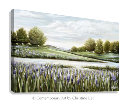 "Beyond the Lupine Meadow" GICLEE PRINT Floral Landscape Painting, Lavender Flowers, River, Trees