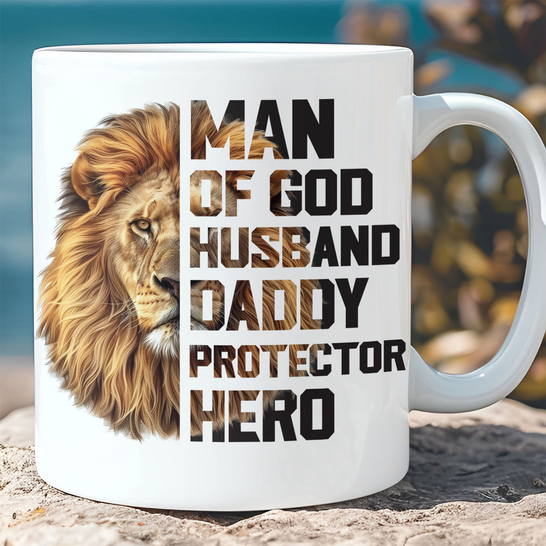 Man of God Coffee Mug with Bible Verse &amp; Lion