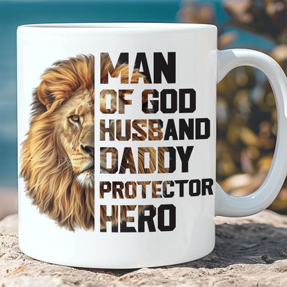 Man of God Coffee Mug with Bible Verse &amp; Lion