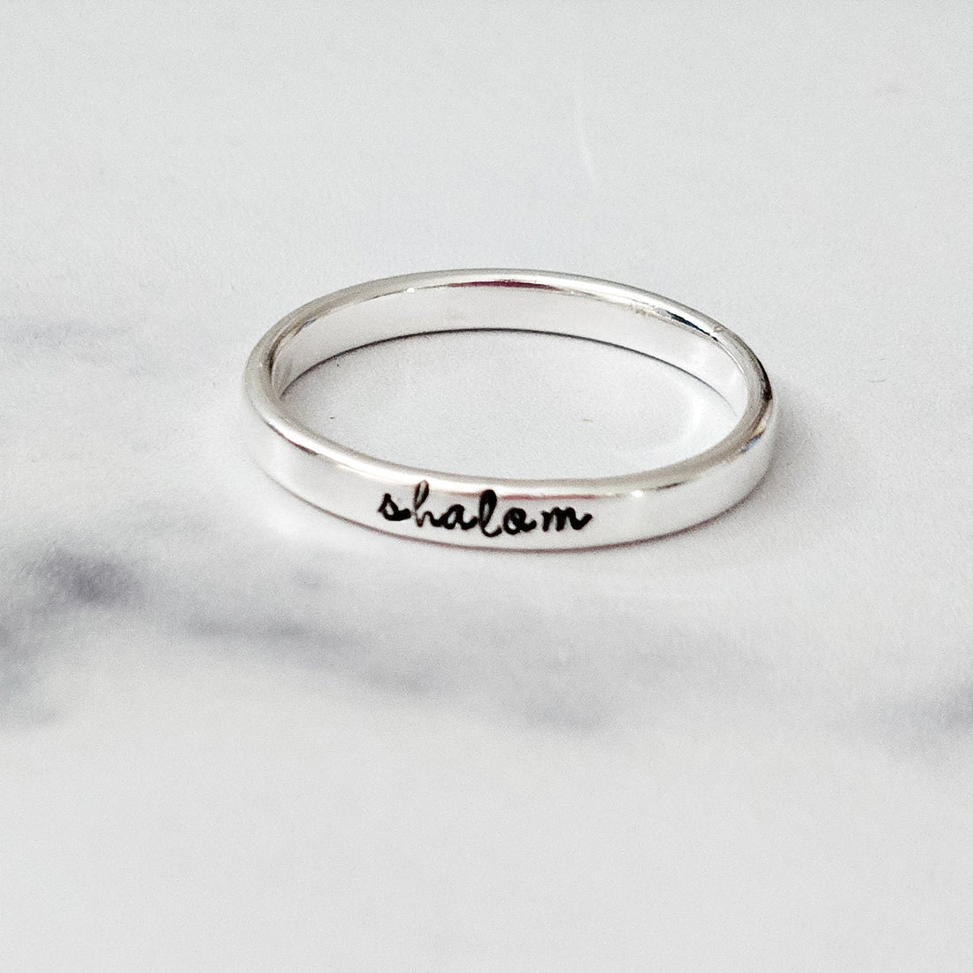 Shalom Sterling Silver Band Ring In English or Hebrew
