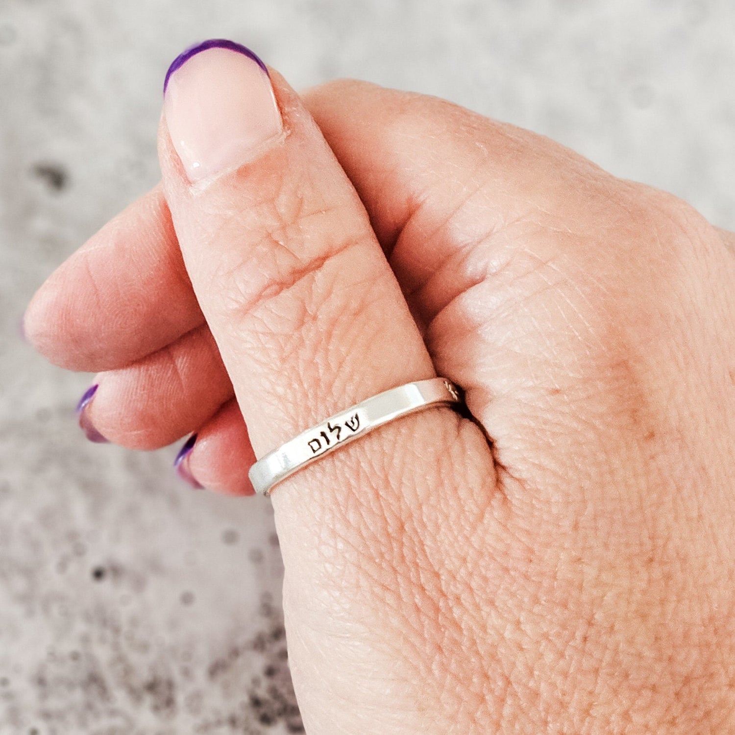 Shalom Sterling Silver Band Ring In English or Hebrew