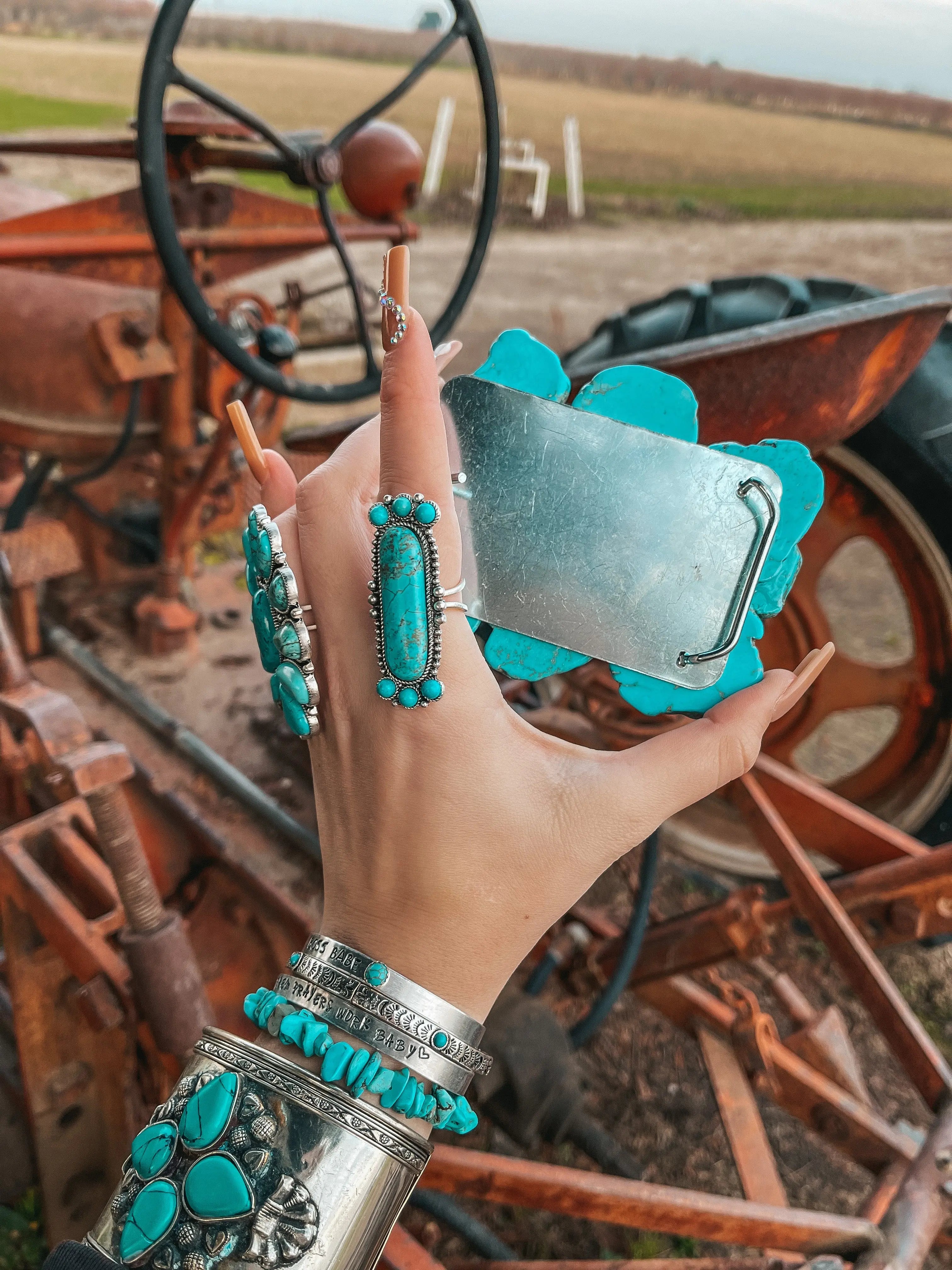 Turquoise Natural Stone Belt Buckle Haute Southern Hyde