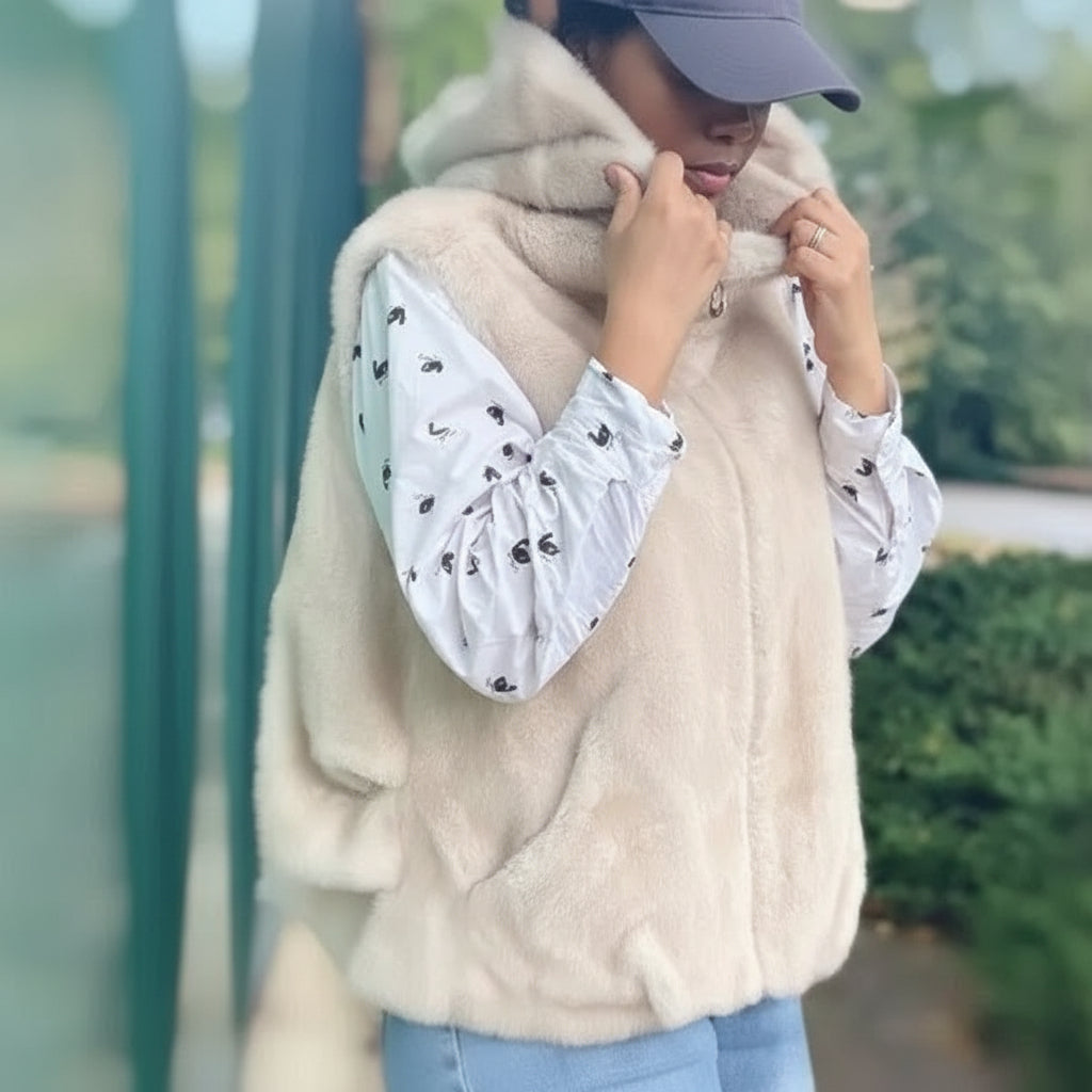 Real Feel Faux Mink Hooded Vest