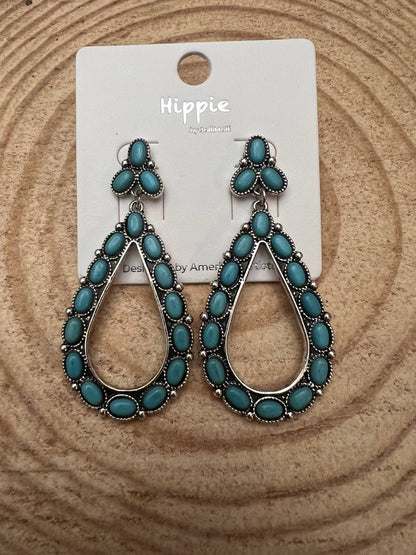 Native Teardrop Faux Turquoise earrings - 2 1/2 inch drop