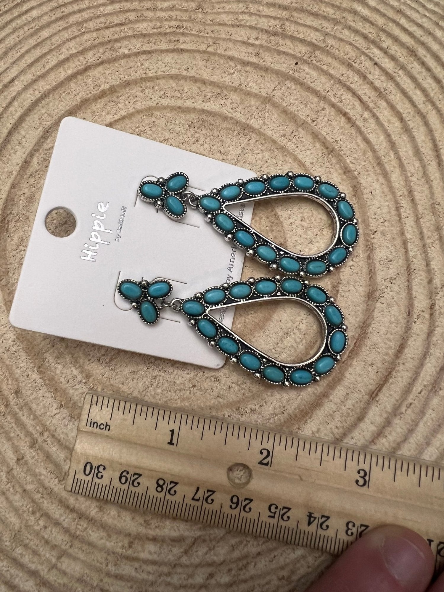 Native Teardrop Faux Turquoise earrings - 2 1/2 inch drop