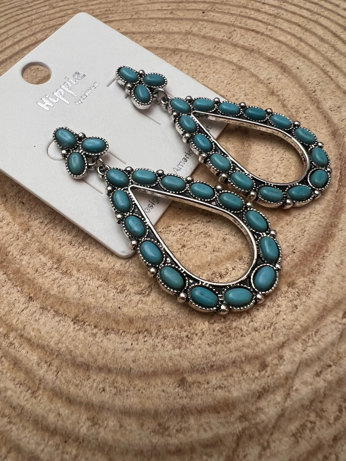 Native Teardrop Faux Turquoise earrings - 2 1/2 inch drop